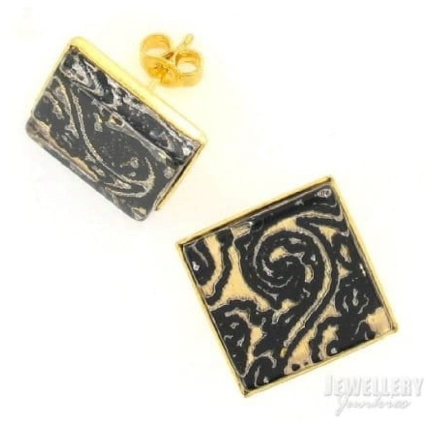 Black and Gold  Pattern Stud Earrings