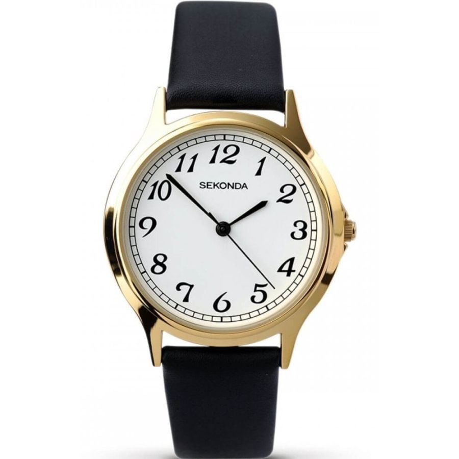 Gents Stainless Steel Black Leatherette Adjustable Strap Watch