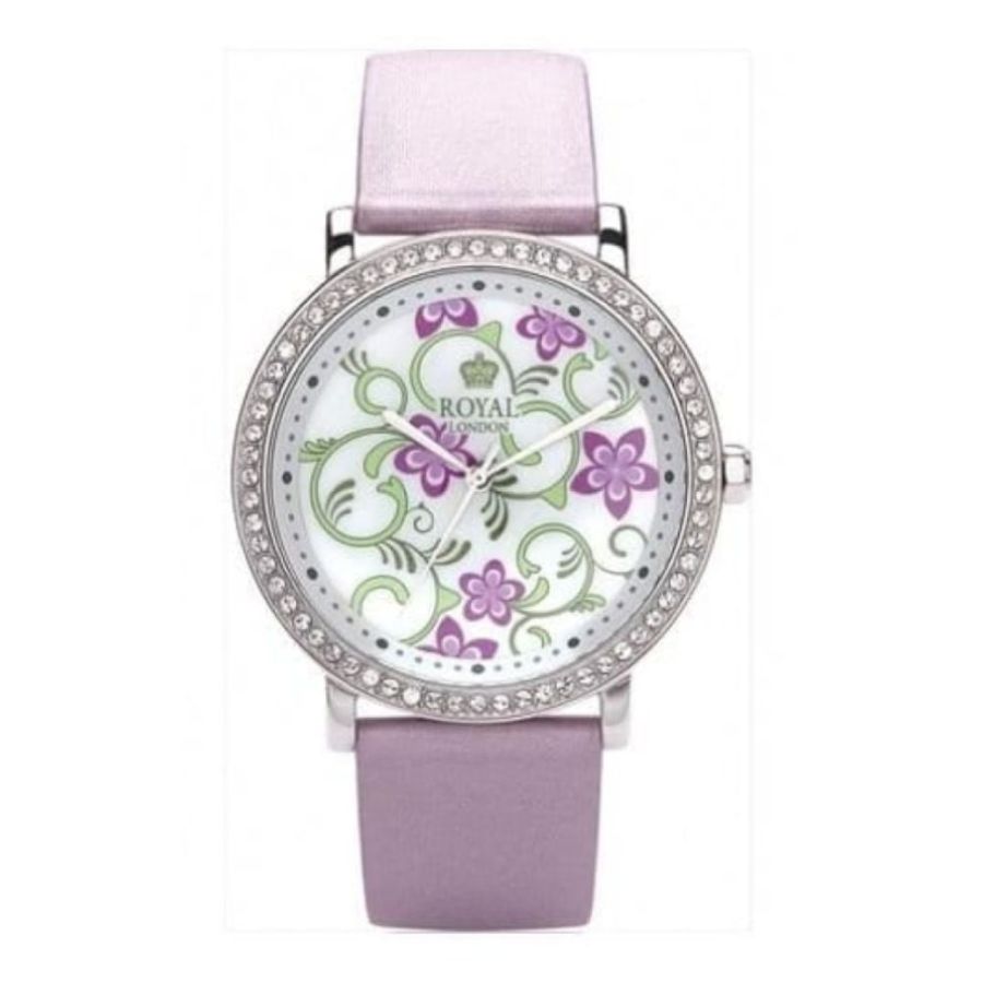 Ladies Lilac Leather Watch With Flowery Dial