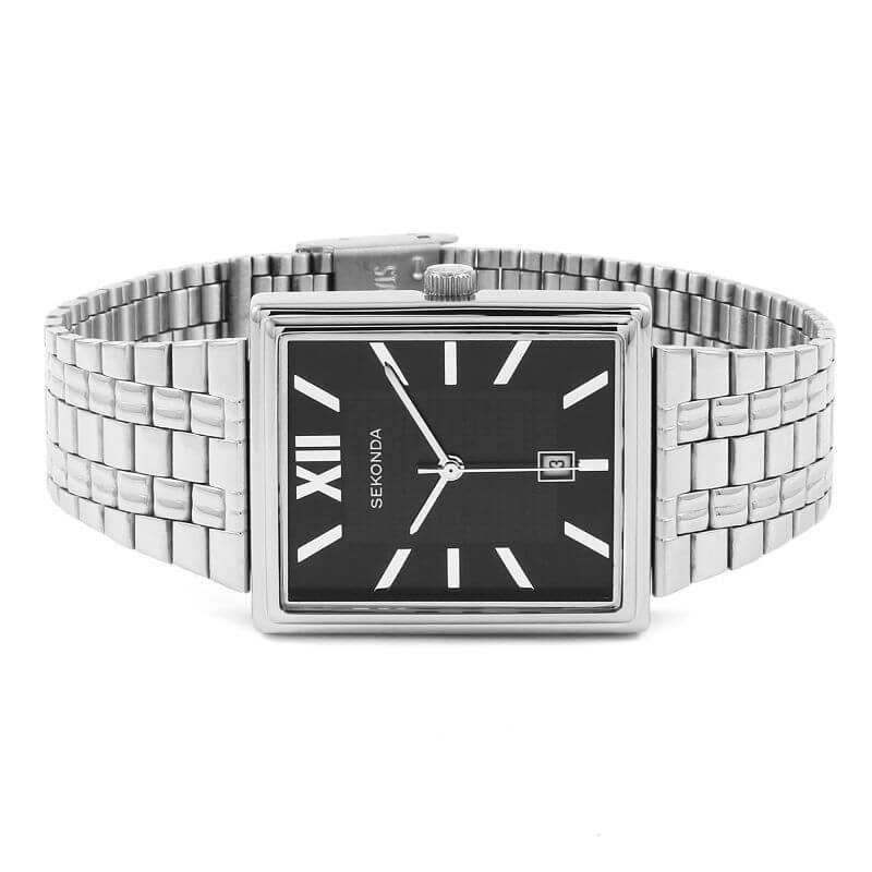 Linked Stainless Steel Gents Watch With Black Dial
