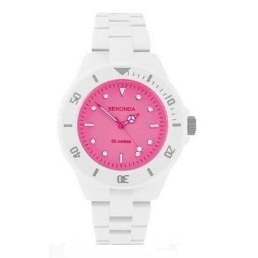 Ladies Icy Pink White Polycarbonate Strap Watch