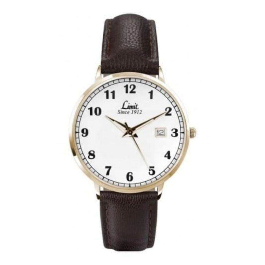 Brown Leather & Gold Steel Case Watch