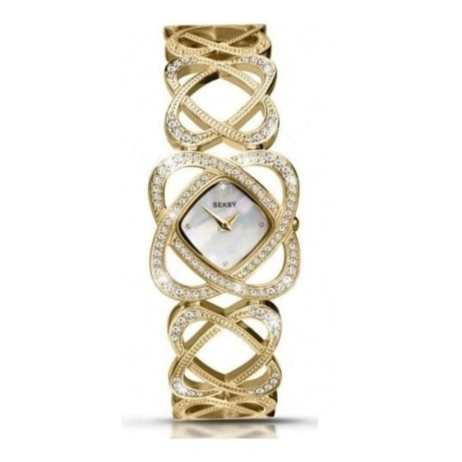 Gold Coated Stainless Steel Crystalised Bracelet Watch