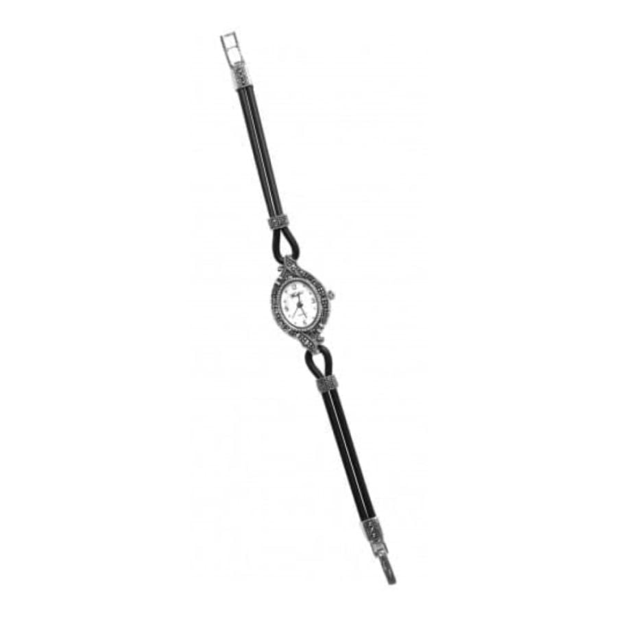 Ladies Black Rubber & Silver Marcasite Cord Watch