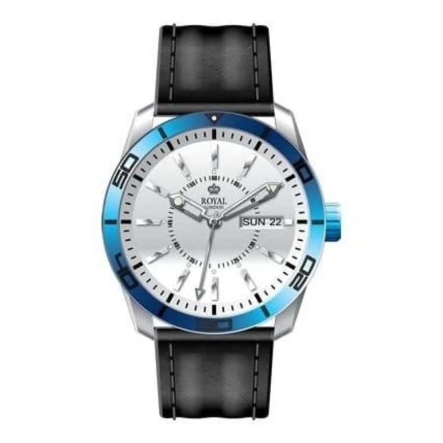 The Challenger Ladies Blue Bezel Black Leather Strap Watch