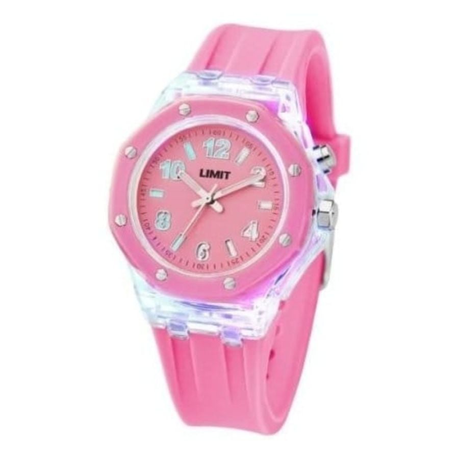 Ladies Strobe Pink Rubber Watch With Light Effect