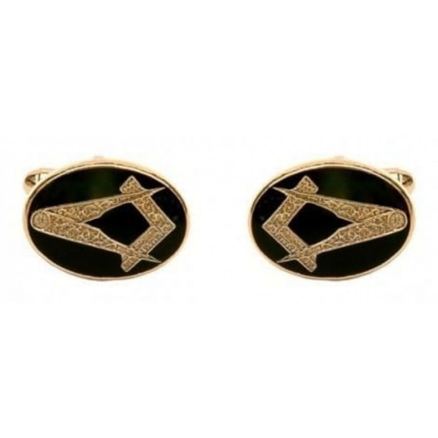 Oval Black Enamel Masonic Cufflinks