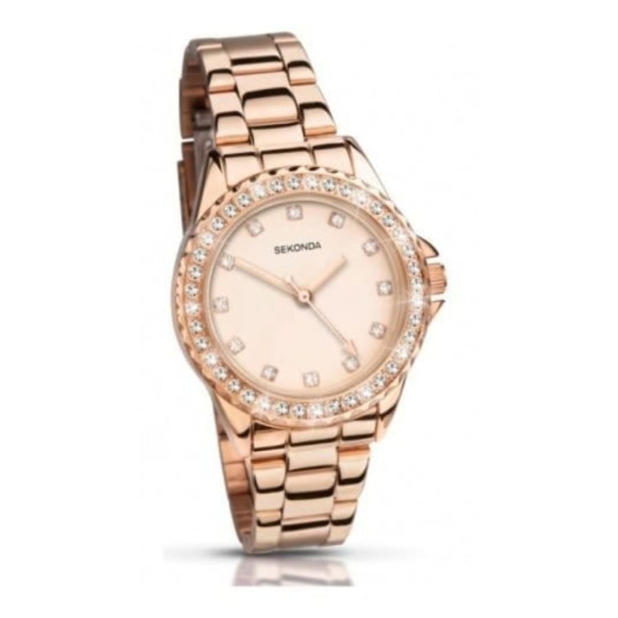 Rose Gold Stainless Steel Ladies Crystalised Watch