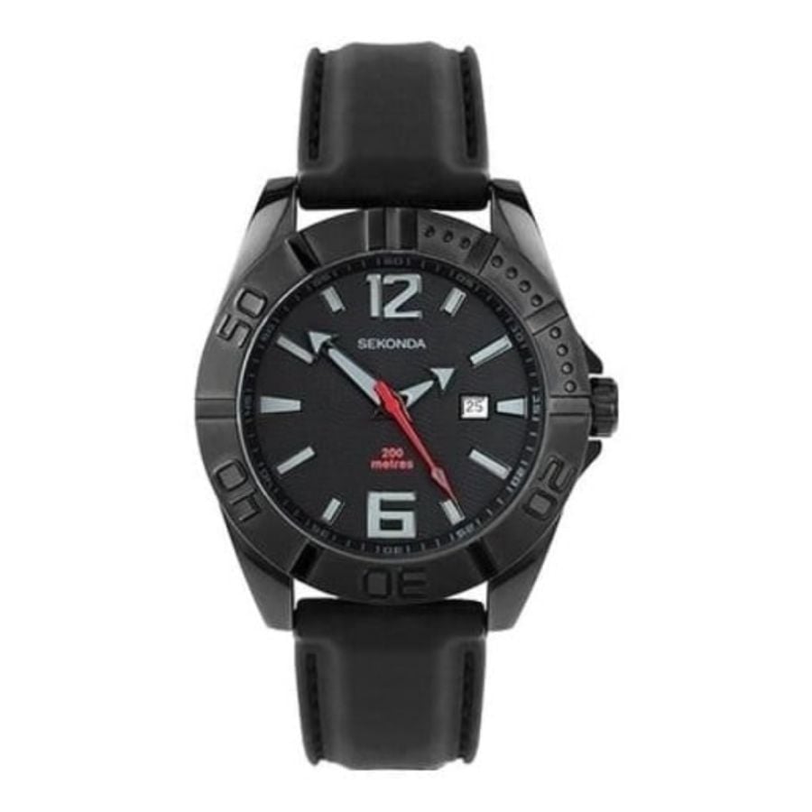 Gents Black Stainless Steel Rubber Strap Watch