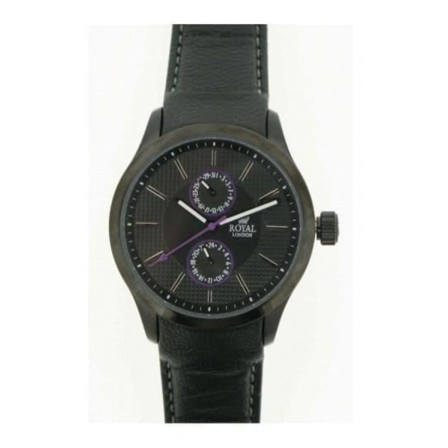 Gents Black Leather With Hour & Date Function Watch