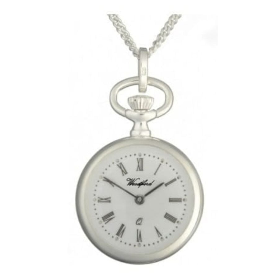 Sterling Silver Open Face Pendant Necklace Watch