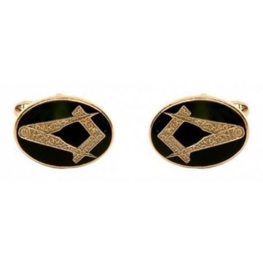 Oval Black Enamel Masonic Cufflinks
