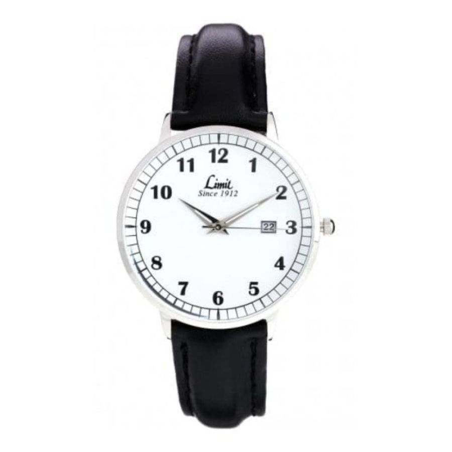 Black Leather Gents Analogue Watch