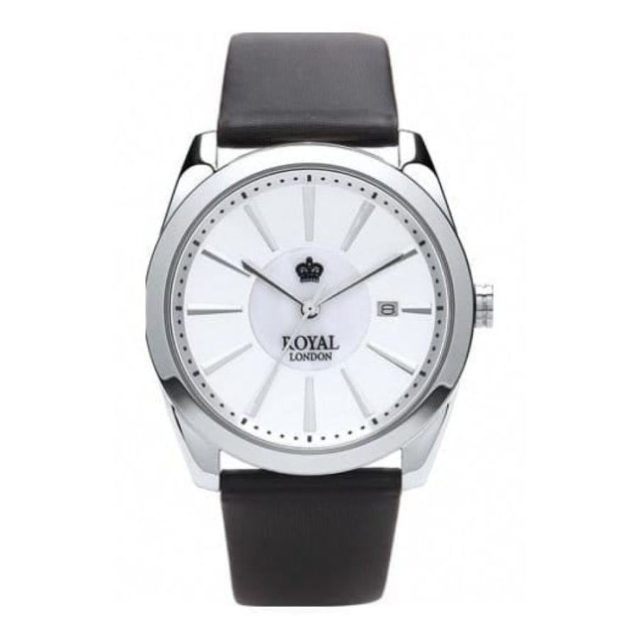 Ladies Black Leather Strap Watch With Silver Dial