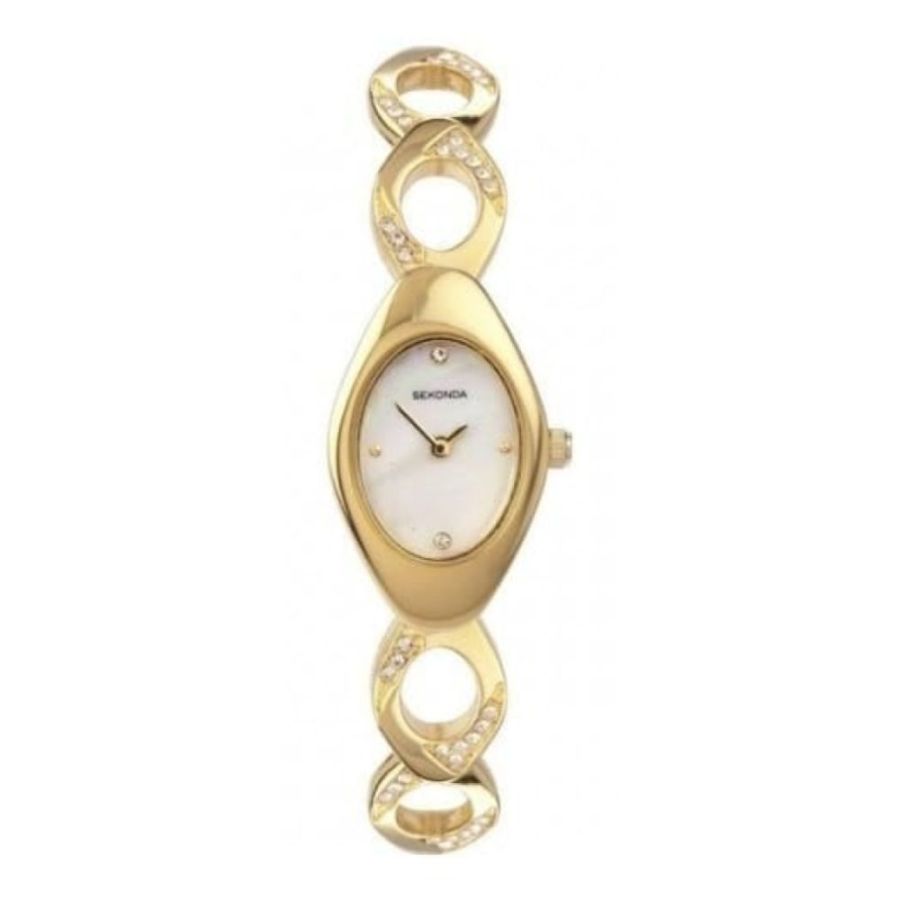 Gold Steel Oval Mother of Pearl Watch
