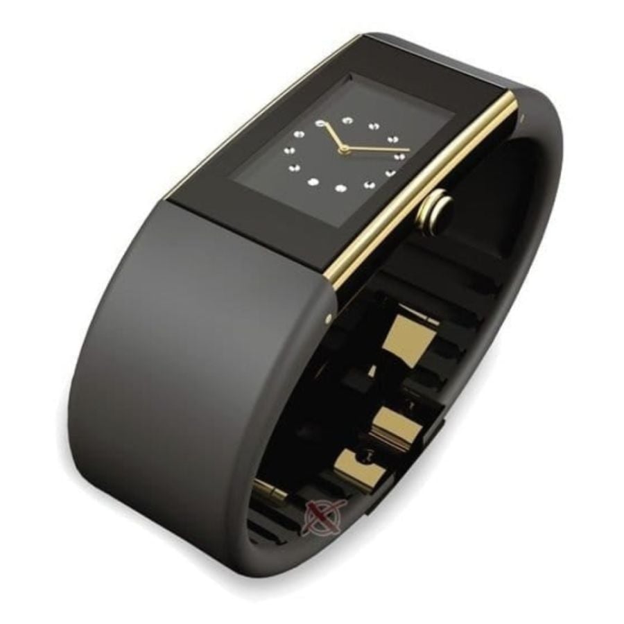 Watch Ll Large Ip Gold Cubic Zirconia Black Polyurethane Strap Watch