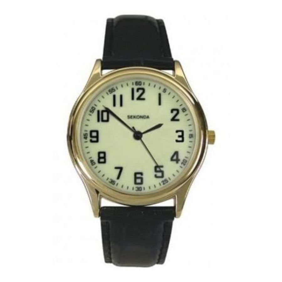 Gents Black Leather & Luminious Dial Watch