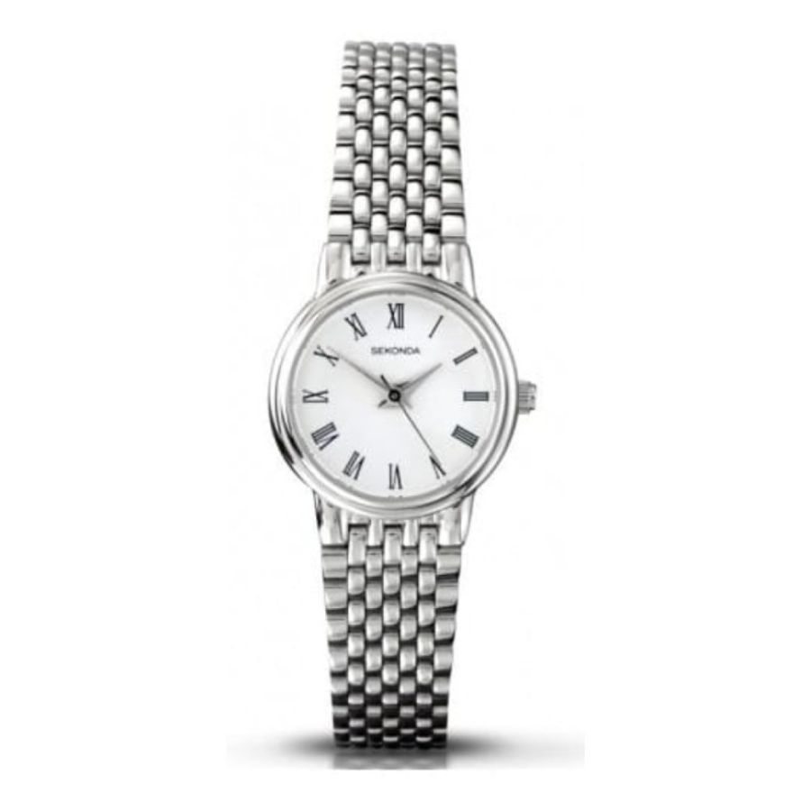 Stainless Steel Ladies Linked Watch With Roman Numerals