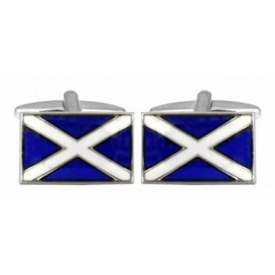Rhodium Plated Scottish Flag Cufflinks