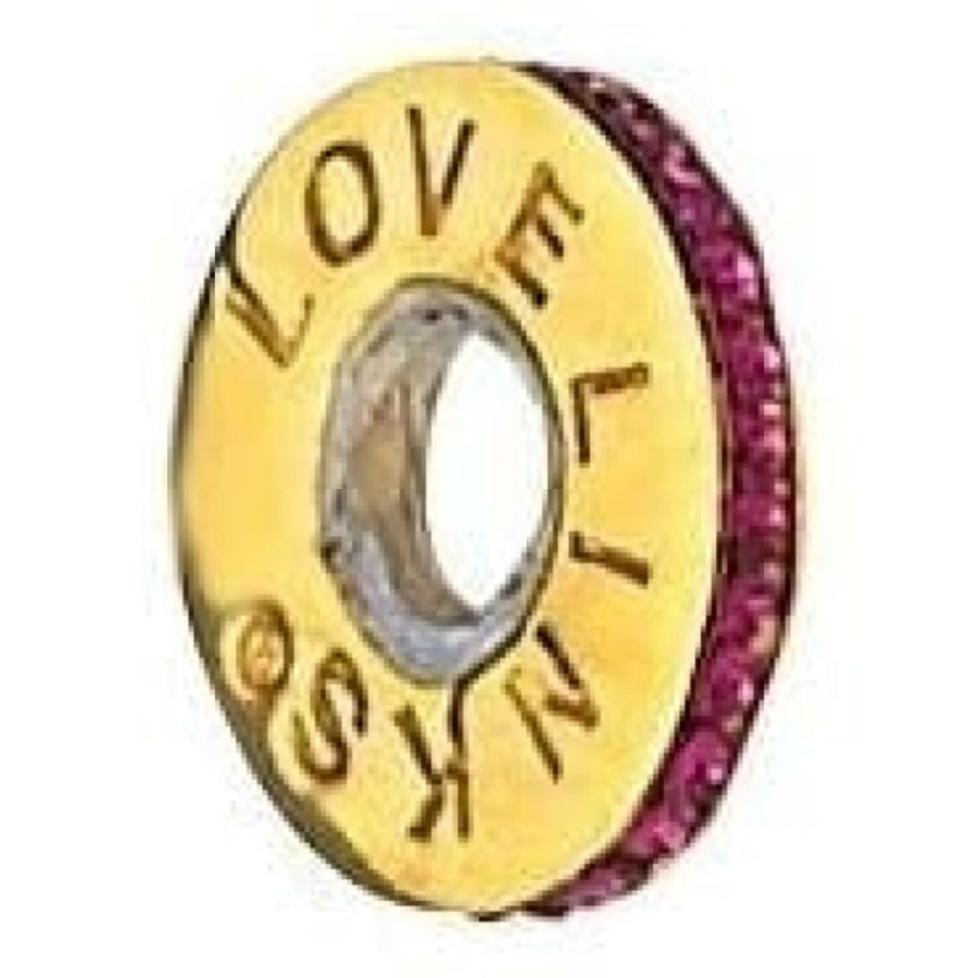 Ladies Polished Gold Plated On Sterling Silver Spacer With Pink Cz
