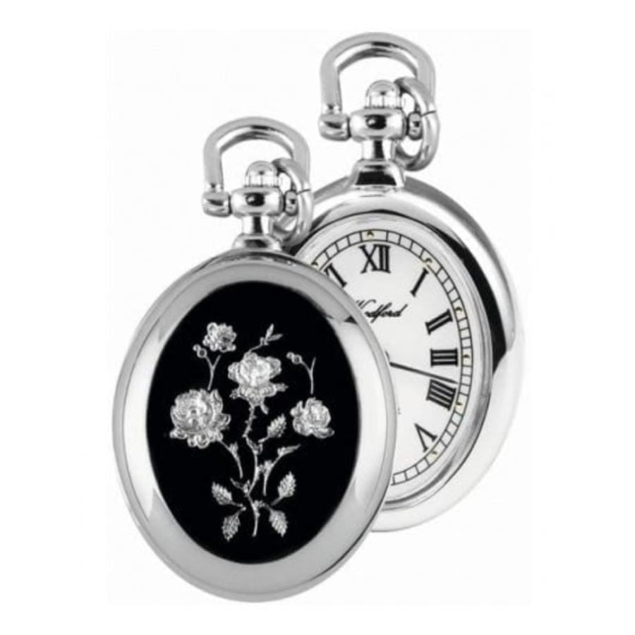 Chrome Plated Open Face Flower Pendant Watch