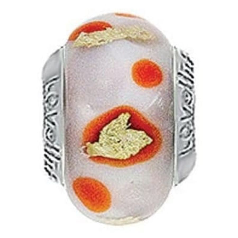 Ladies Orange Confetti Murano Glass & Silver Charm