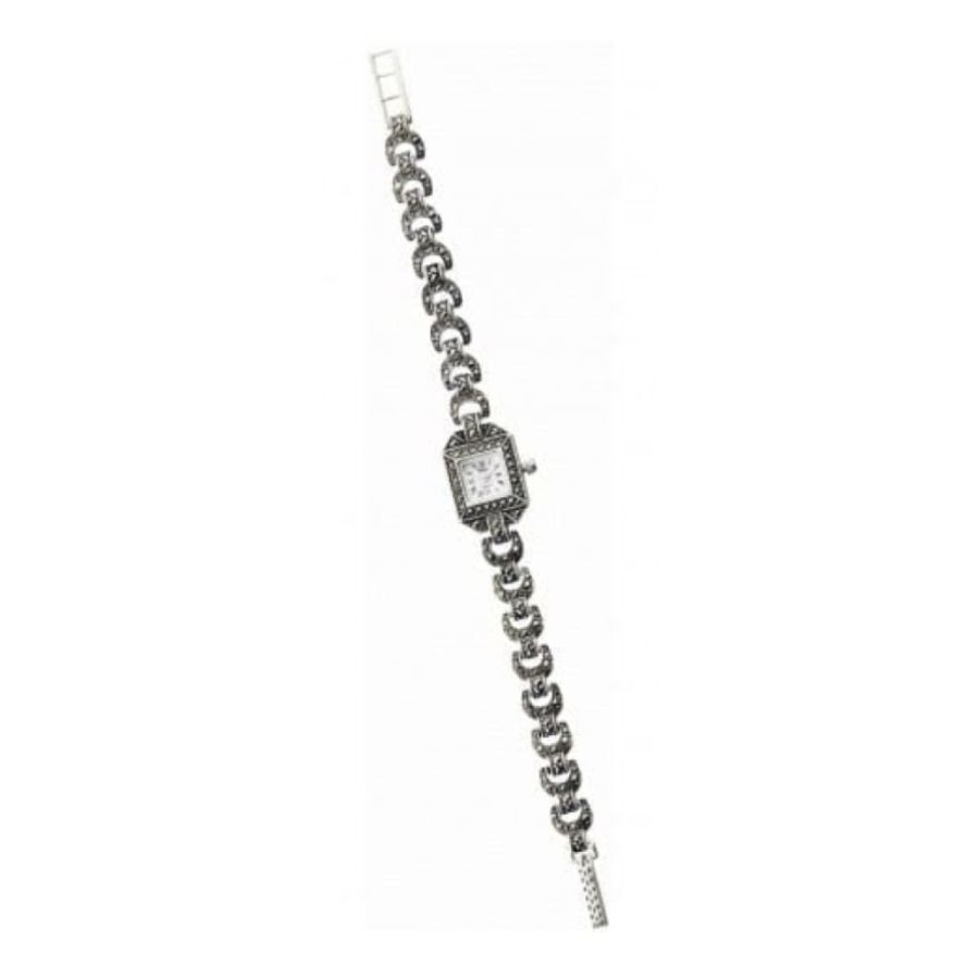 Ladies Sterling Silver Square Watch With Marcasite Stones