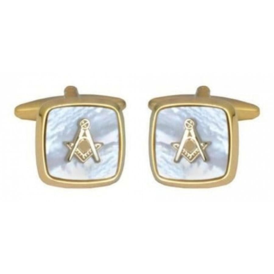 Mother Of Pearl Gold Plated Masonic Cufflinks