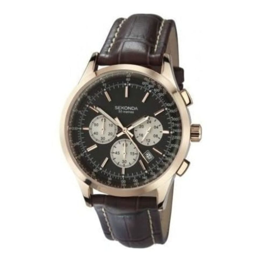 Gents Brown Leather & Rose Gold Coloured Casing Watch